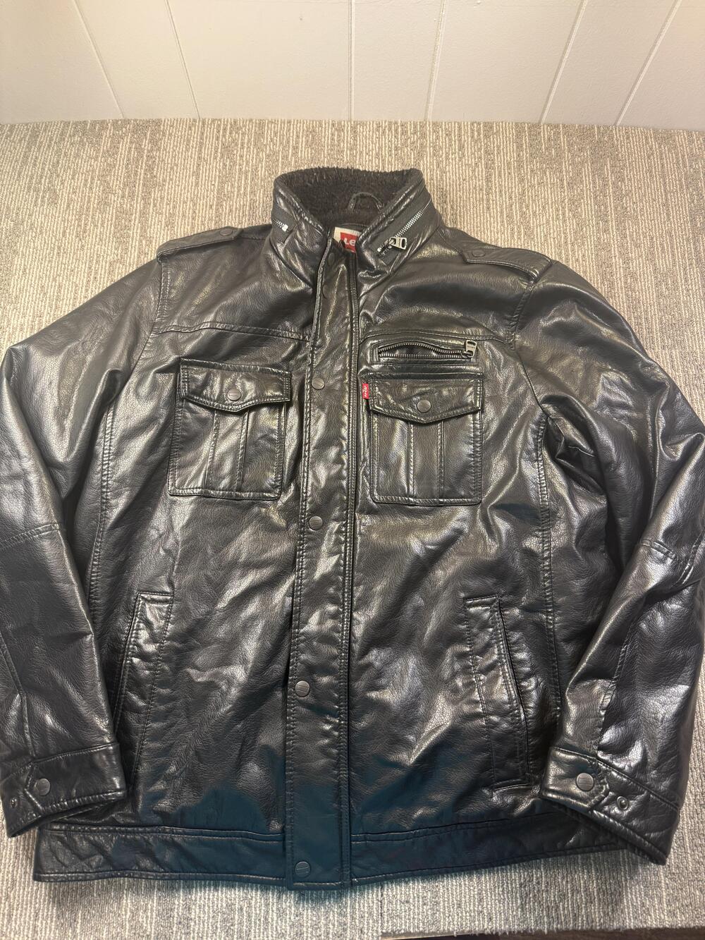 Levi's Jacket Mens XL Black Faux Leather Sherpa Lined Moto Biker Full Zip